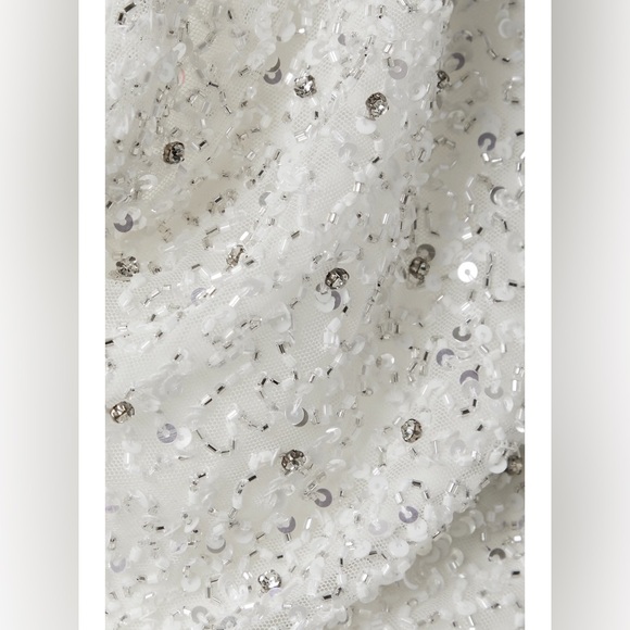 RETROFETE Mich Draped Embellished Tulle Mini Dress White and Silver Size Small - Picture 9 of 12